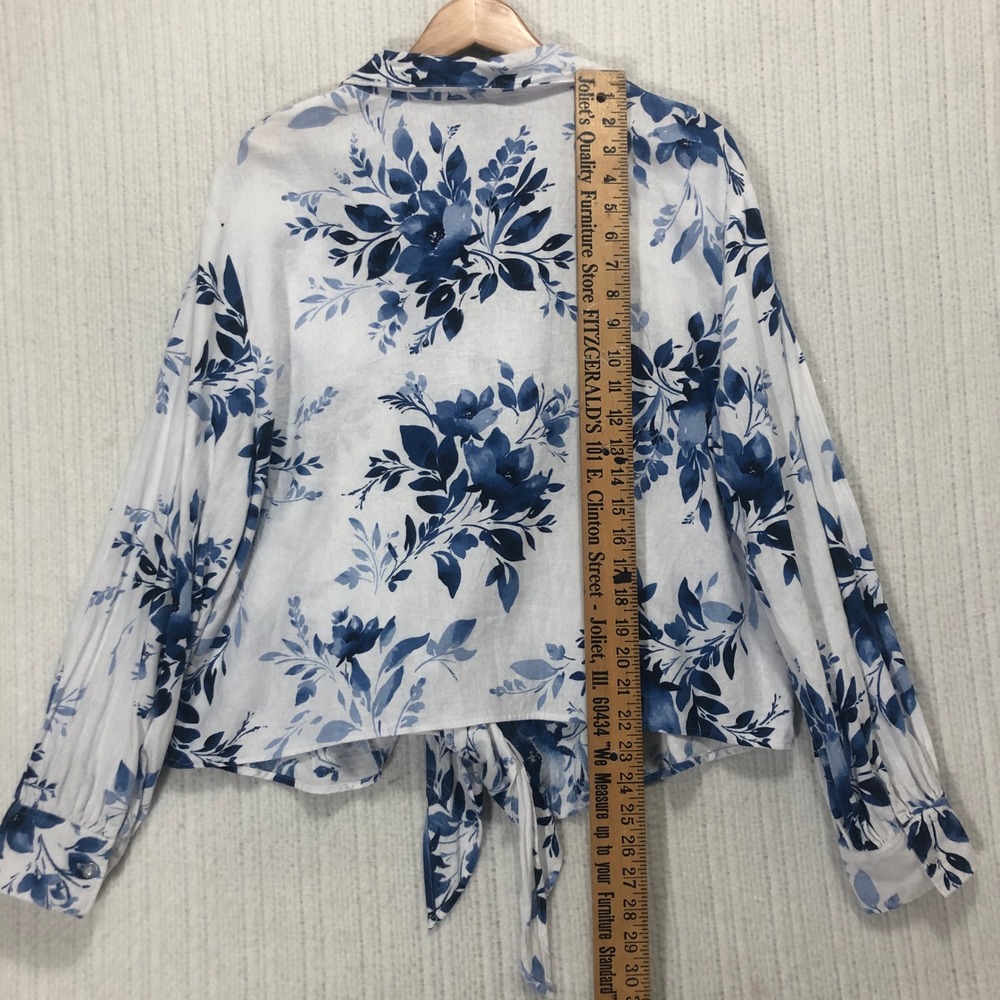 Ellen Tracy Womens XL Floral Print Tie Front Long Sleeve Button Down Shirt - Picture 7 of 9